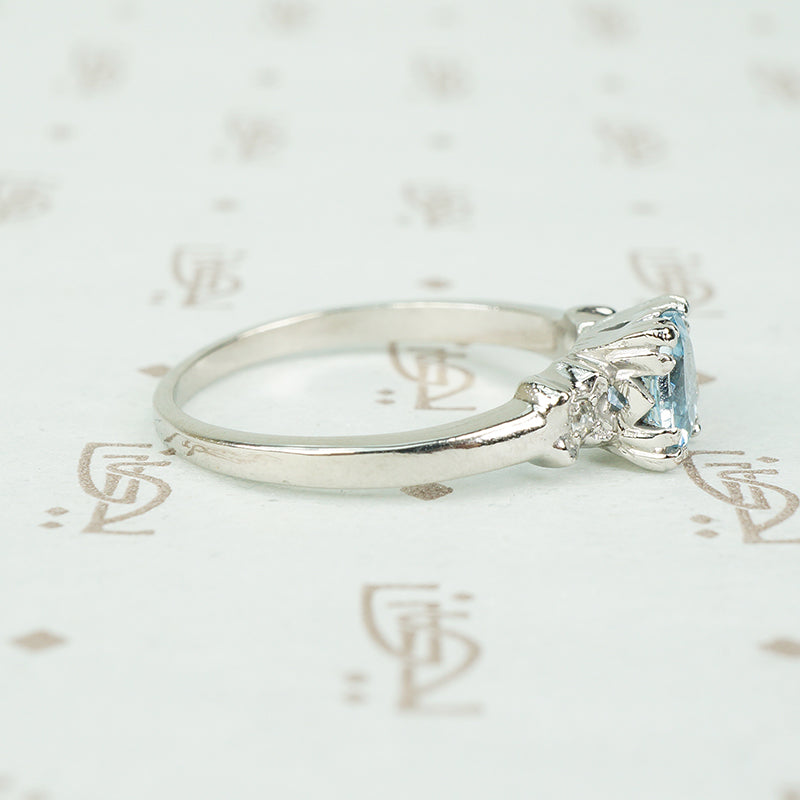 platinum and round .67 carat aquamarine platinum engagement ring