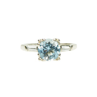 1940's Baguette Diamond and Aqua Engagement Ring