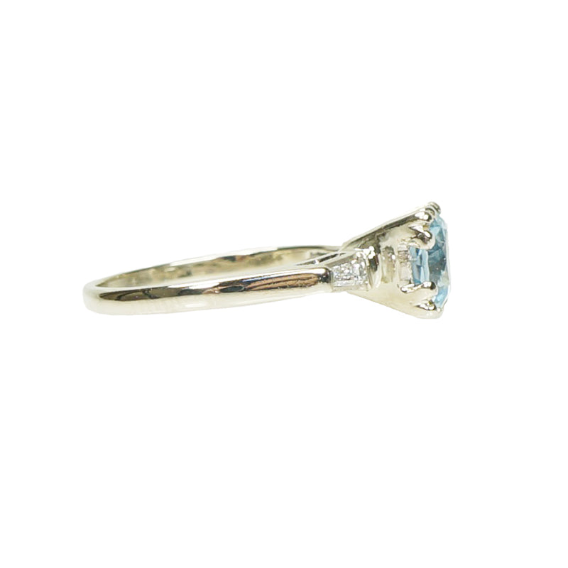 1940's Baguette Diamond and Aqua Engagement Ring