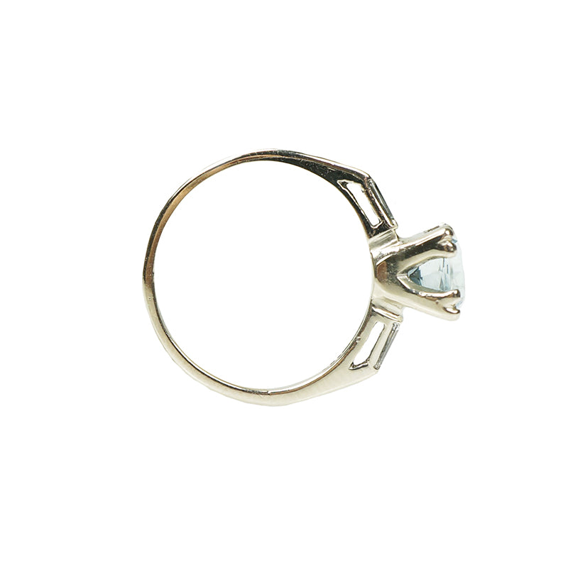 1940's Baguette Diamond and Aqua Engagement Ring