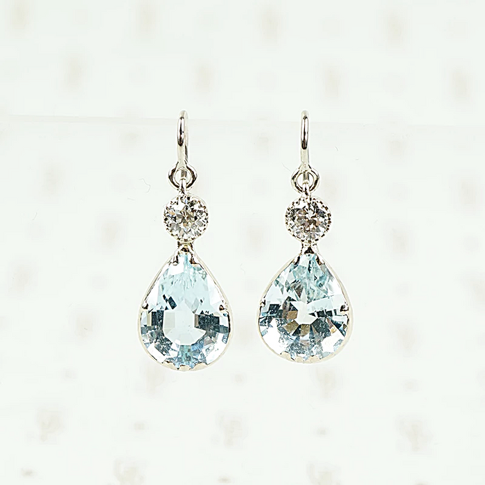 Aquamarine and Antique Diamond Earrings by GSL