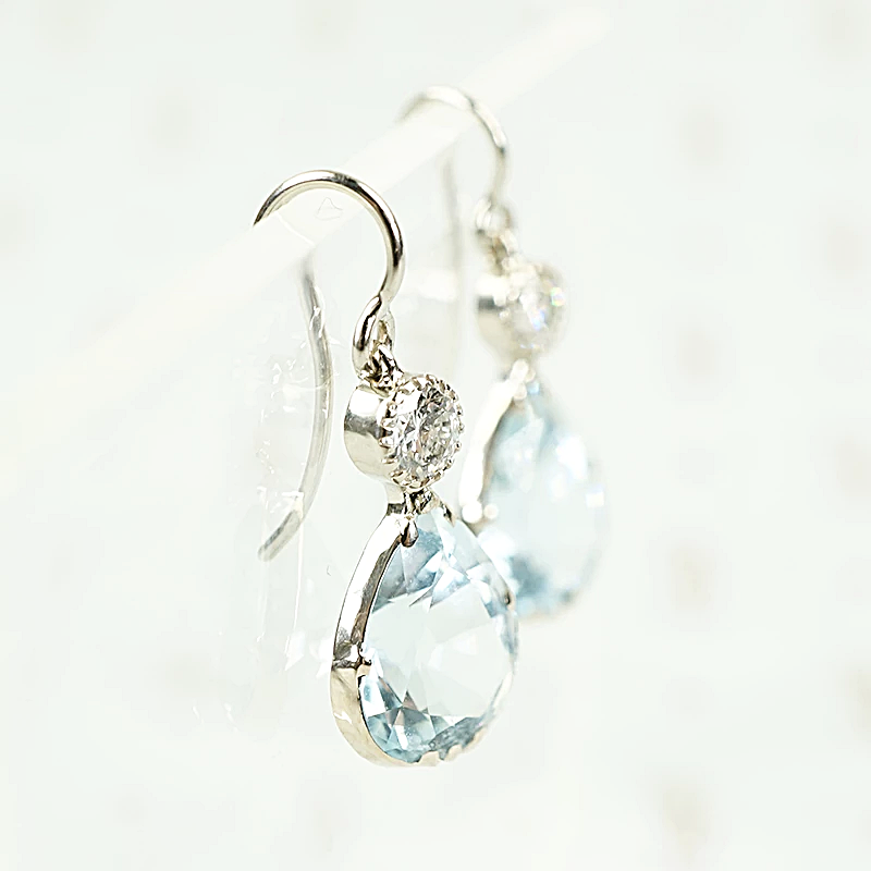 Aquamarine and Antique Diamond Earrings by GSL