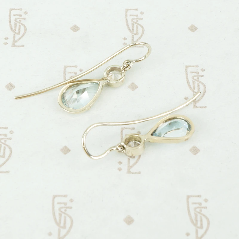 Pear Shaped Aquamarine and Antique Diamond Earrings by GSL