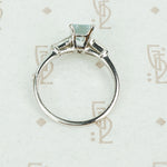 emerald cut aquamarine with baguette diamond sides in platinum top view