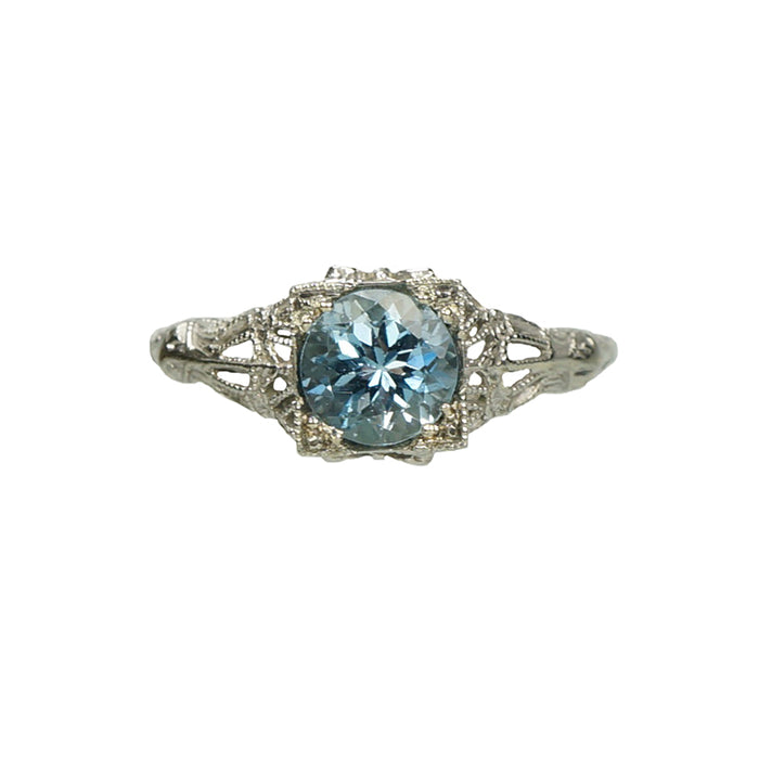Vintage Filigree Aquamarine Engagement Ring
