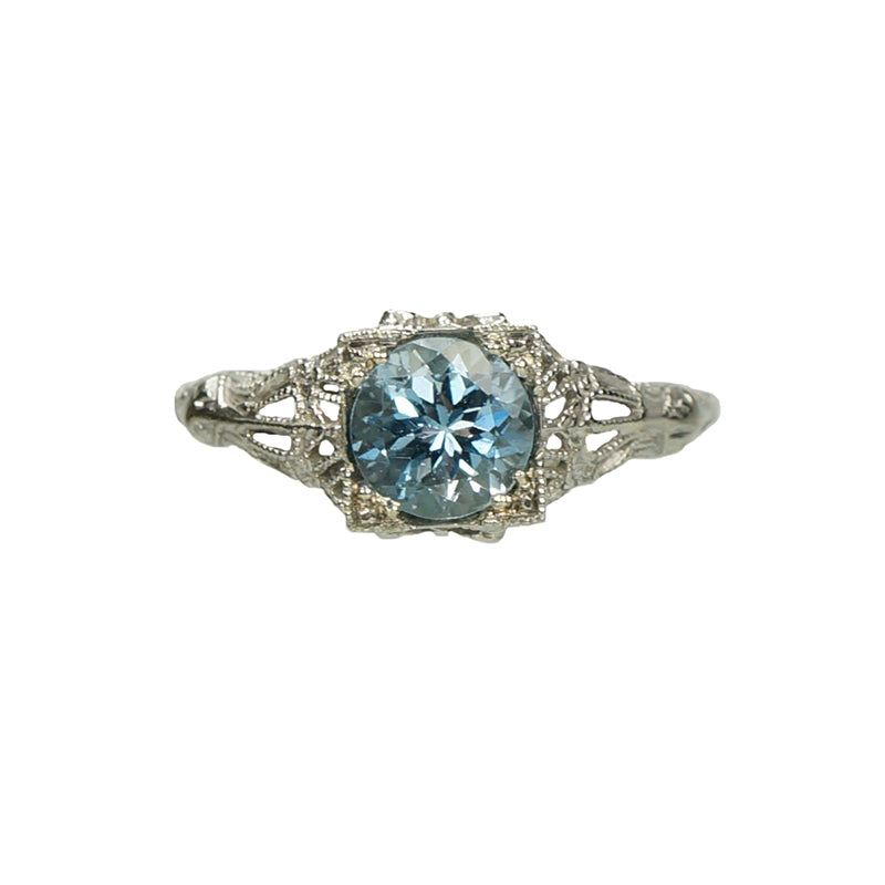 Vintage Filigree Aquamarine Engagement Ring