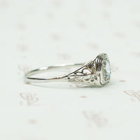 Lacy White Gold Filigree Aquamarine Ring