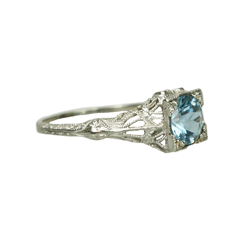 Vintage Filigree Aquamarine Engagement Ring