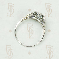 Lacy White Gold Filigree Aquamarine Ring