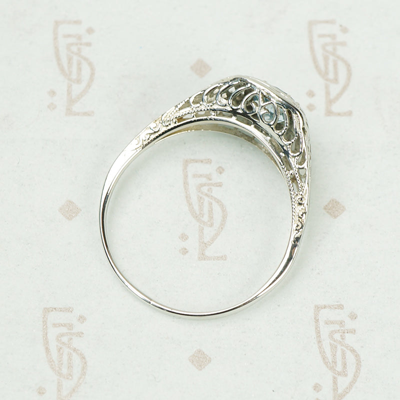 Lacy White Gold Filigree Aquamarine Ring