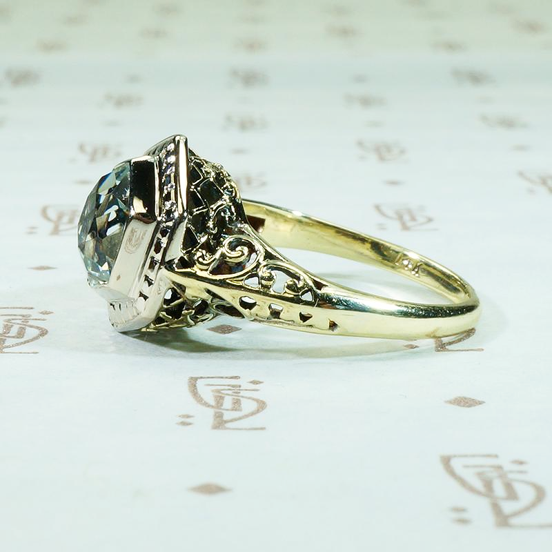March Birthstone 1920s Aquamarine Solitaire Ring