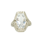 Vintage Aquamarine White Gold Filigree Ring