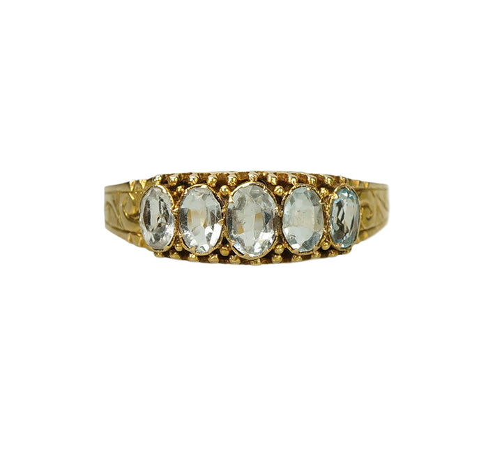 Victorian Gold Band with Aqua Beryl and Crystal Gems