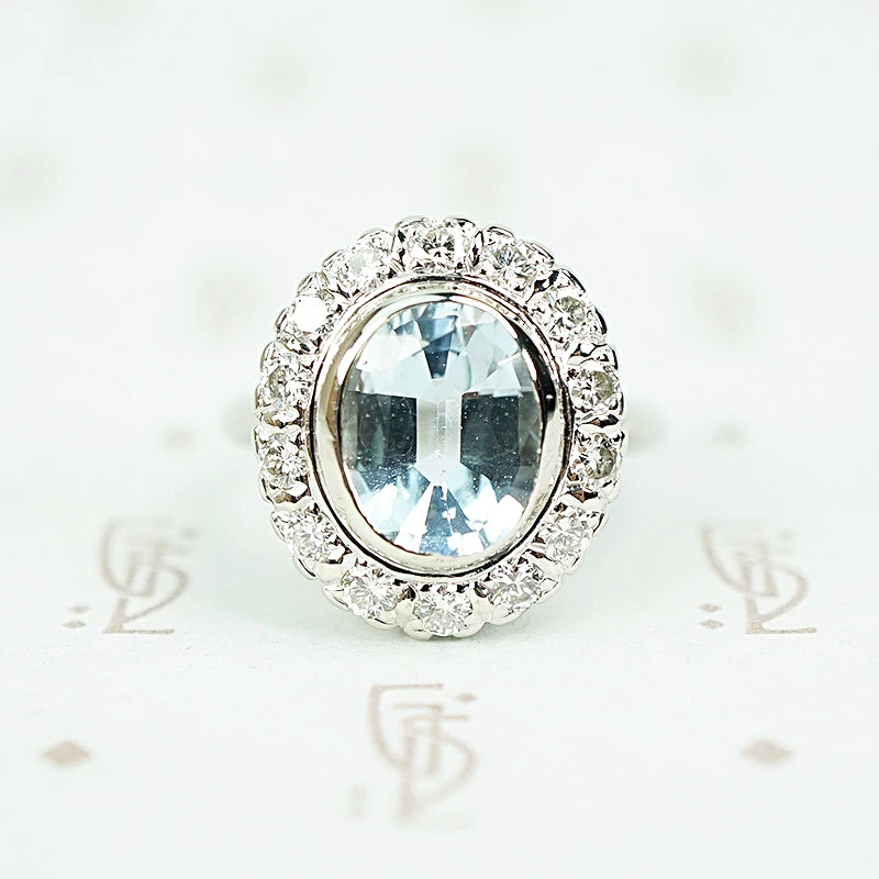 Icy Aquamarine Diamond Halo Cocktail Ring