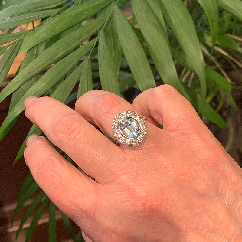 Icy Aquamarine Diamond Halo Cocktail Ring