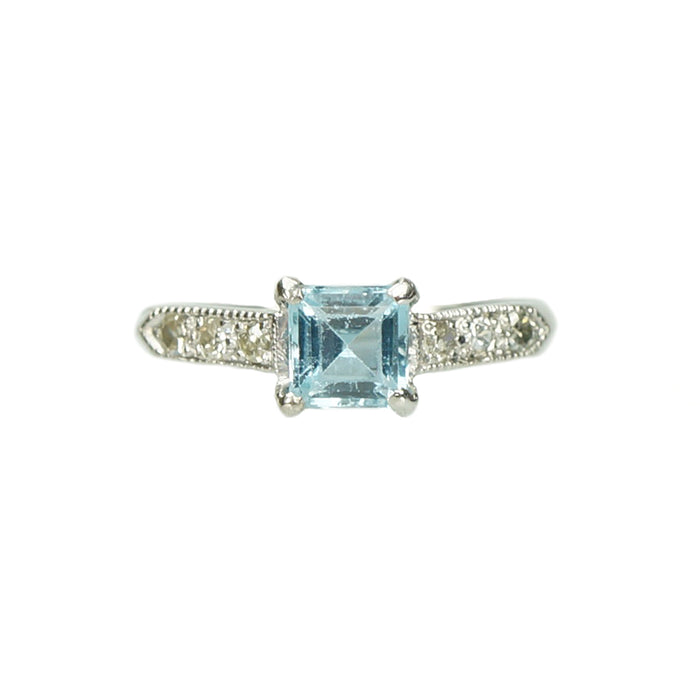 Vintage Platinum Aquamarine Engagement Ring - Gem Set Love