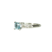 Vintage Platinum Aquamarine Engagement Ring - Gem Set Love