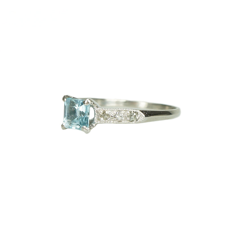 Vintage Platinum Aquamarine Engagement Ring - Gem Set Love