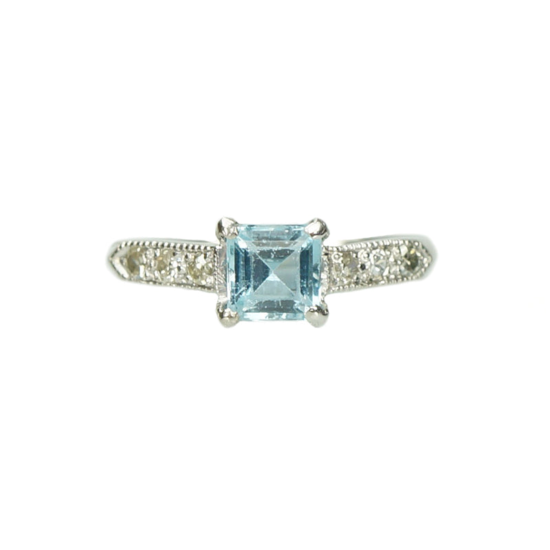 Vintage Platinum Aquamarine Engagement Ring - Gem Set Love