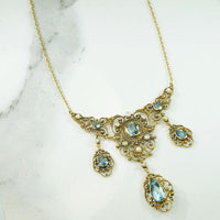 Exquisite Antique Aquamarine Filigree Necklace