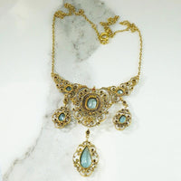 Exquisite Antique Aquamarine Filigree Necklace