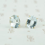 oval aquamarine yellow gold stud earrings 1960's