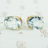 oval aquamarine yellow gold stud earrings 1960's