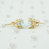 oval aquamarine yellow gold stud earrings 1960's side view