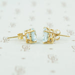 oval aquamarine yellow gold stud earrings 1960's side view