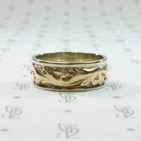 Floral 1960's 2 tone Gold Wedding Band