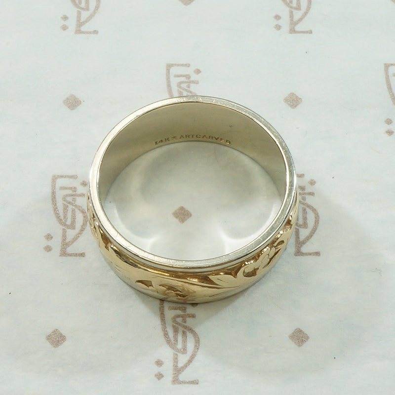 Floral 1960's 2 tone Gold Wedding Band