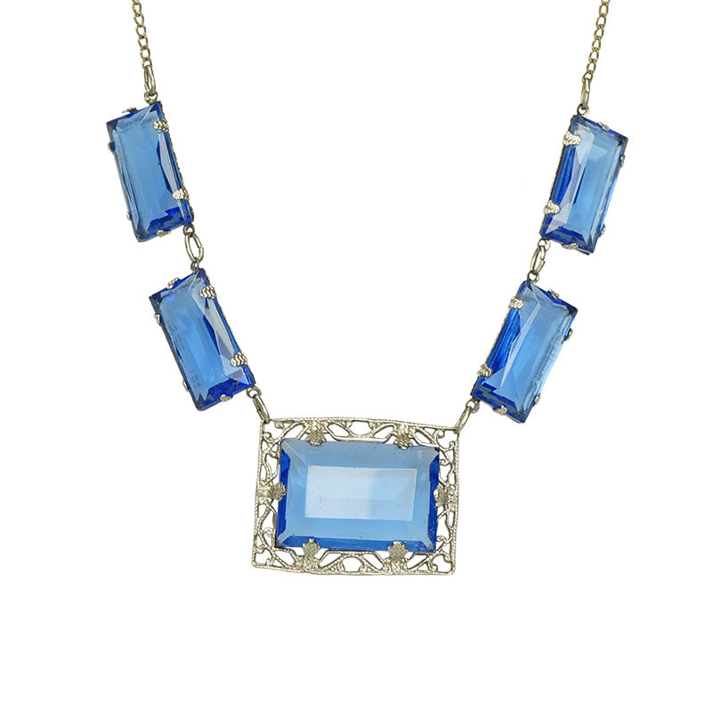 vintage blue glass czech necklace