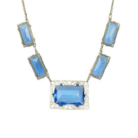dtail of vintage art deco czech blue glass necklace