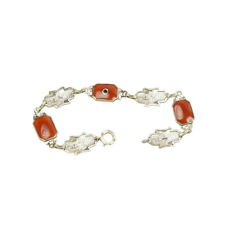 Elaborate Vintage White Gold Filigree Bracelet with Carnelian