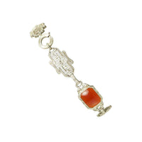 Elaborate Vintage White Gold Filigree Bracelet with Carnelian