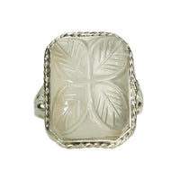 Vintage White Gold Carved Moonstone Ring - Gem Set Love