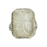 Vintage White Gold Carved Moonstone Ring - Gem Set Love