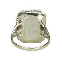 Vintage White Gold Carved Moonstone Ring - Gem Set Love