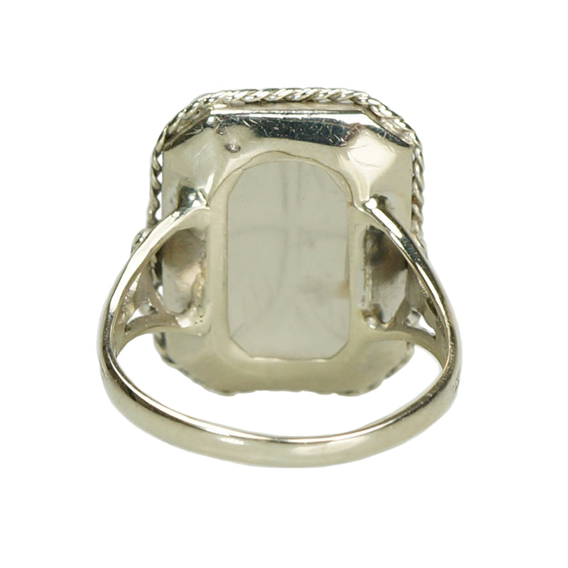Vintage White Gold Carved Moonstone Ring - Gem Set Love