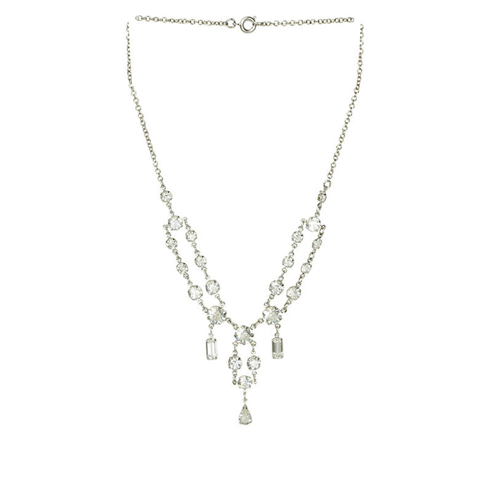 Art Deco Chrome and Crystal Swag Necklace - Gem Set Love