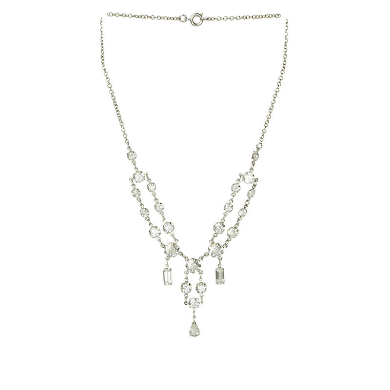 Art Deco Chrome and Crystal Swag Necklace - Gem Set Love
