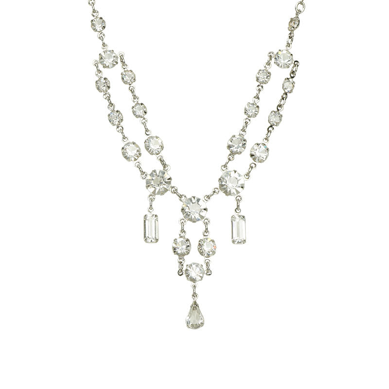 Art Deco Chrome and Crystal Swag Necklace - Gem Set Love