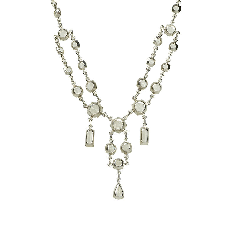 Art Deco Chrome and Crystal Swag Necklace - Gem Set Love