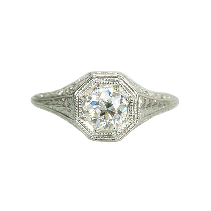 Clover a Deco Filigree Platinum Engagement Ring - Gem Set Love