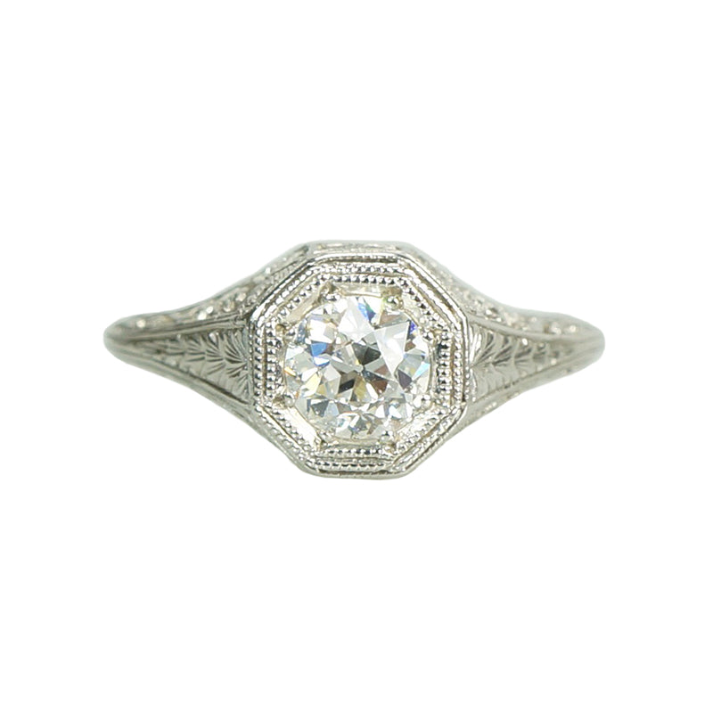 Clover a Deco Filigree Platinum Engagement Ring - Gem Set Love