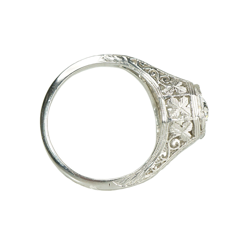 Clover a Deco Filigree Platinum Engagement Ring - Gem Set Love