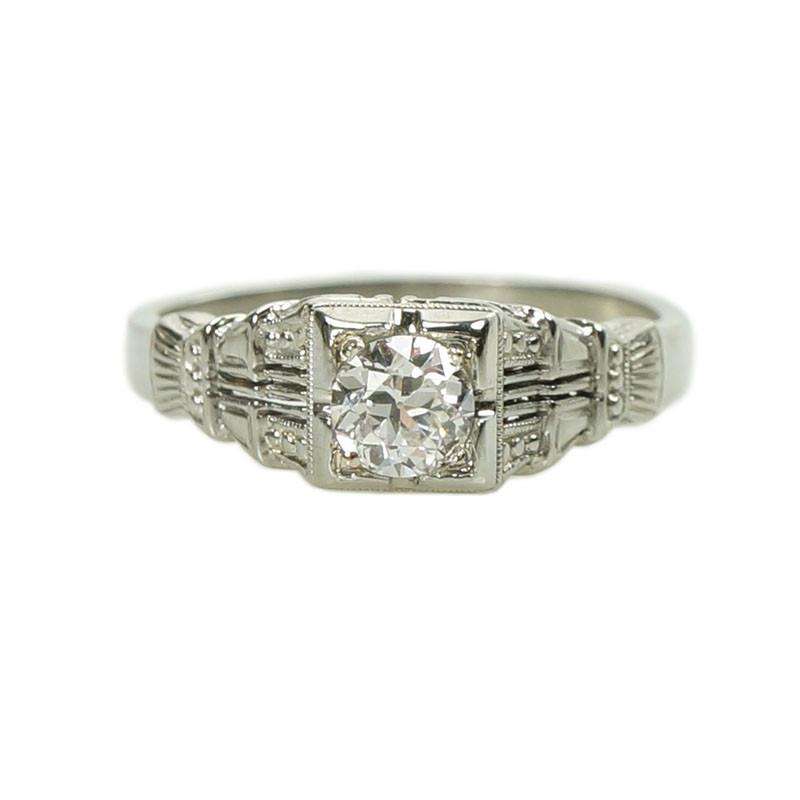 Old Euro Diamond Deco Engagement Ring