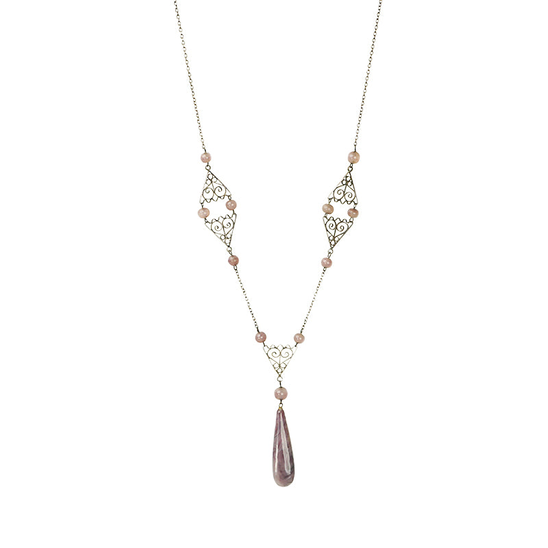 Vintage 20's Silver and Purple Art Glass Necklace