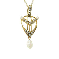 Signed Krementz 14k Yellow Gold Lavalier set with Pearls in the shape of a Lyre