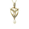 Signed Krementz 14k Yellow Gold Lavalier set with Pearls in the shape of a Lyre